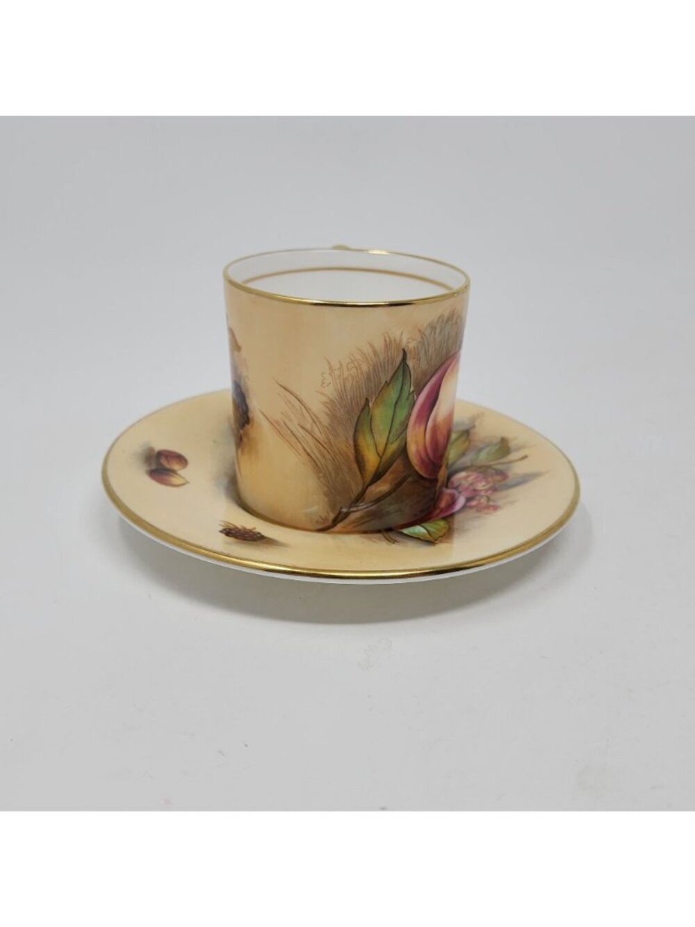 Aynsley Bone China Fruit Motif Coffee Cup & Saucer England Gold Trim Vintage - Picture 5 of 8
